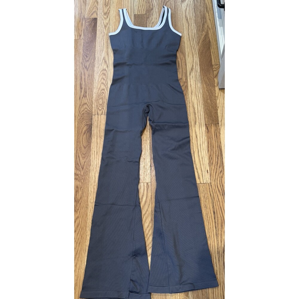 OQQ Women Jumpsuits Sleeveless Square Neck Stretch Flare Small Dark Gray